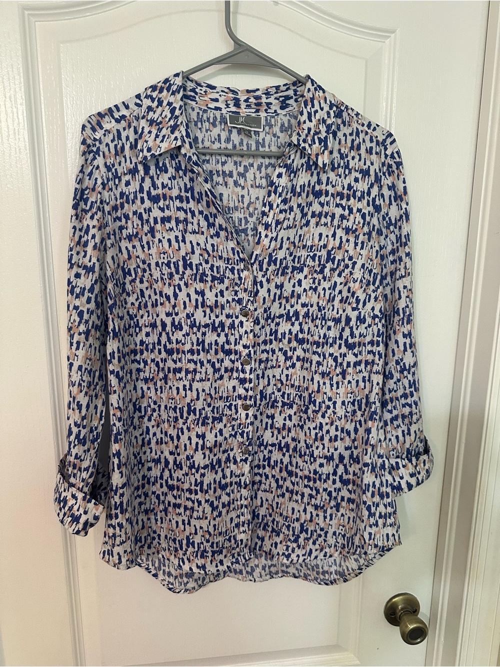 JM Collection 100% Linen Printed Button Down Shirt Size 12